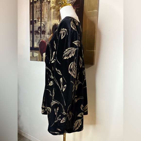 Vintage 80s R&K Originals Black Velvet Gold Patterned Blazer - Picture 3 of 8